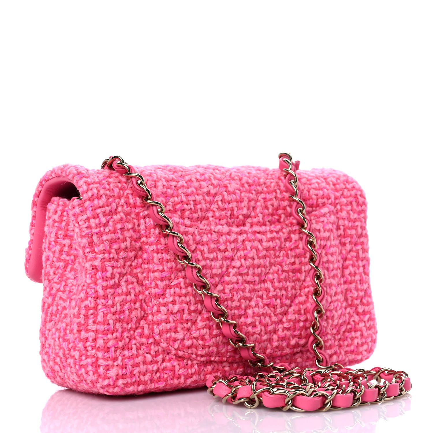 Wool Tweed Quilted Mini Rectangular Flap Dark Pink Fuchsia - MOVEMENTARTISAN