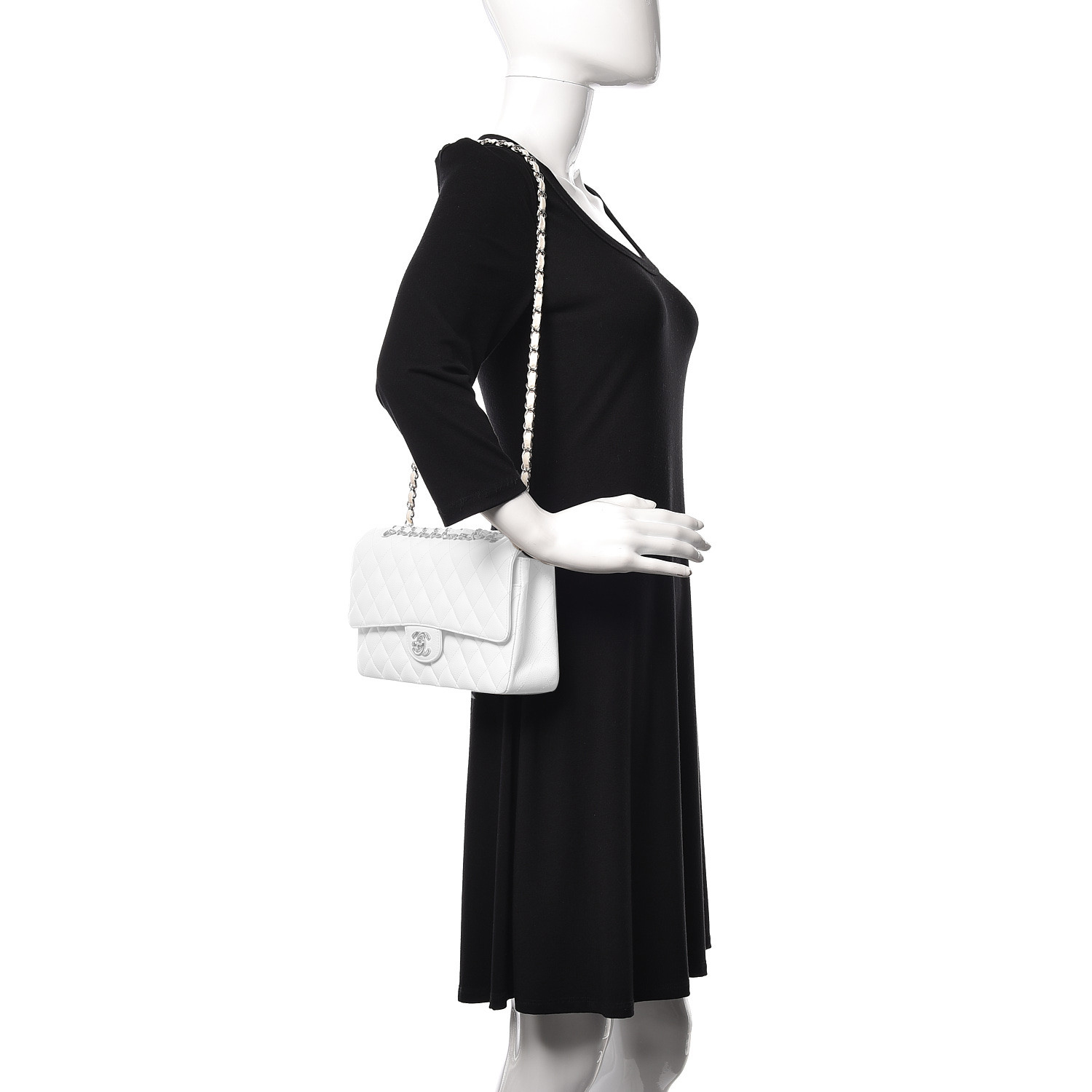 Caviar Quilted Medium Double Flap White - MOVEMENTARTISAN