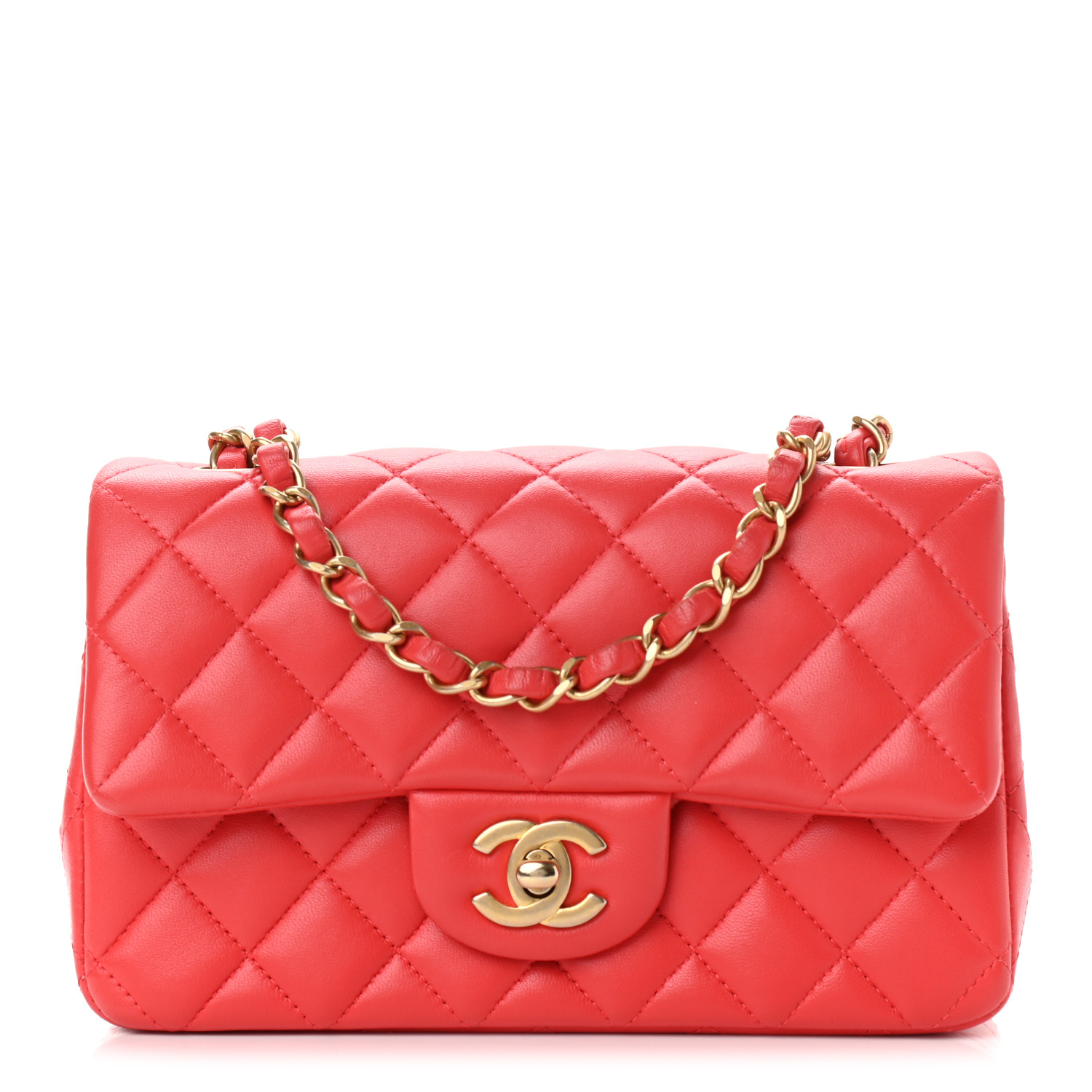 Lambskin Quilted Mini Rectangular Flap Red - MOVEMENTARTISAN
