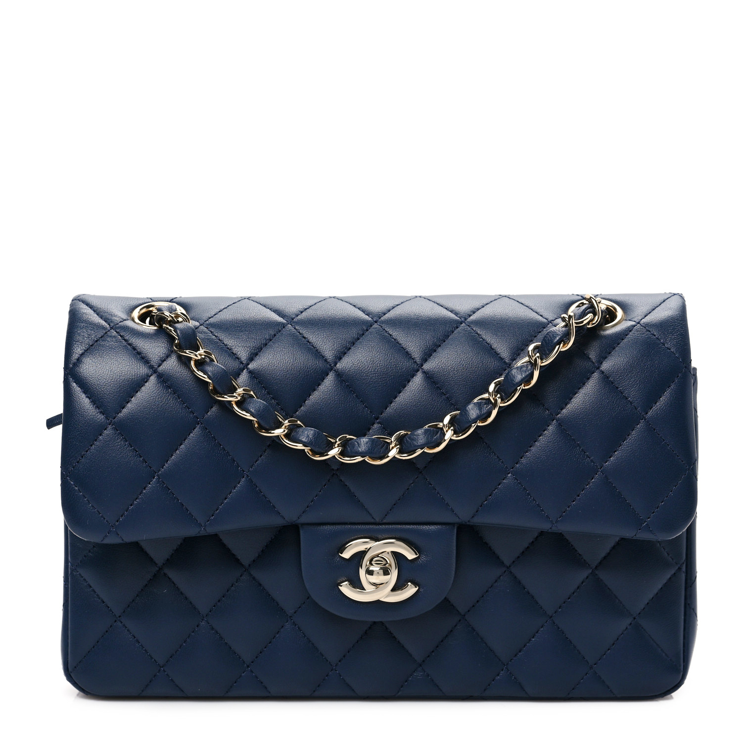 Lambskin Quilted Small Double Flap Dark Blue - MOVEMENTARTISAN
