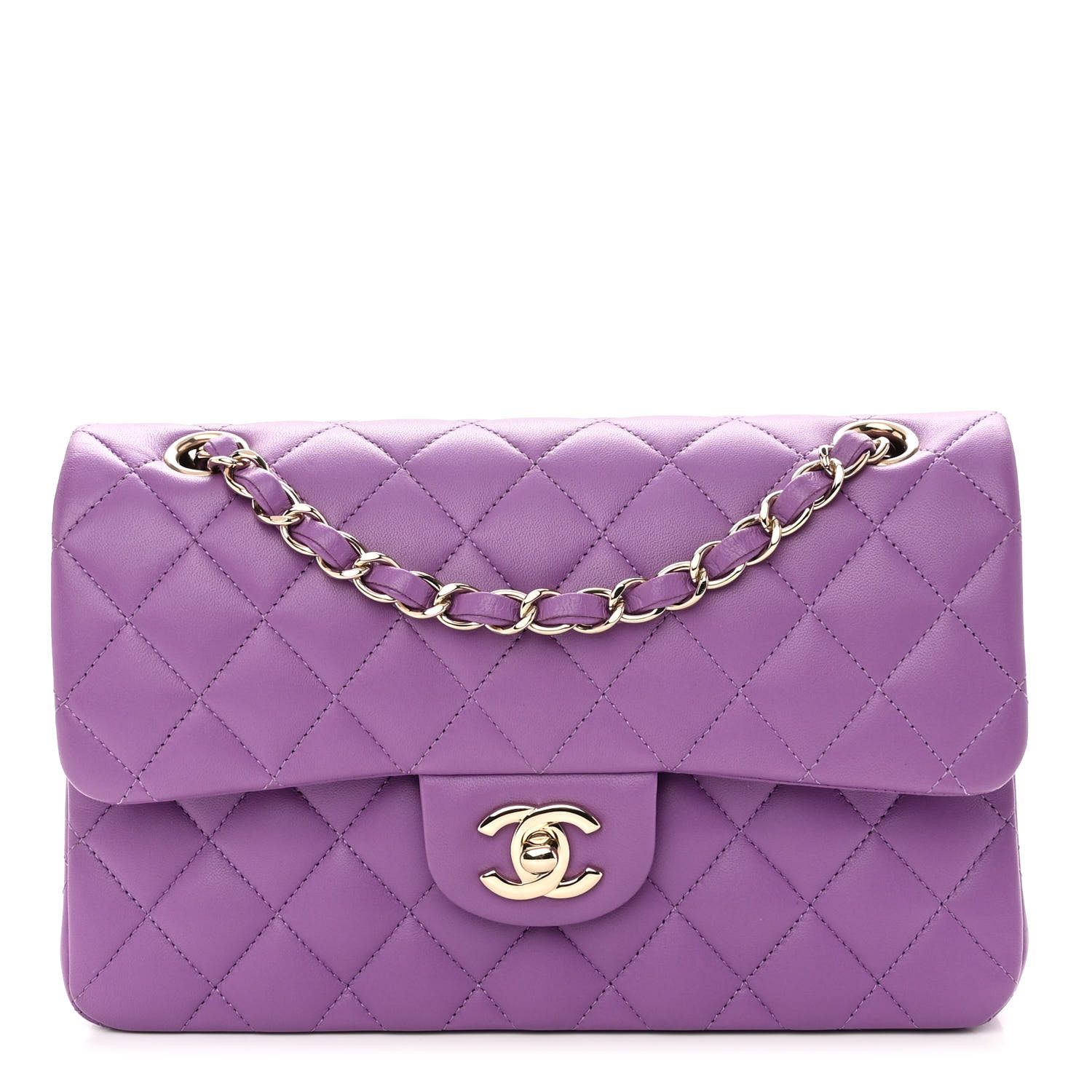 Lambskin Quilted Small Double Flap Purple - MOVEMENTARTISAN