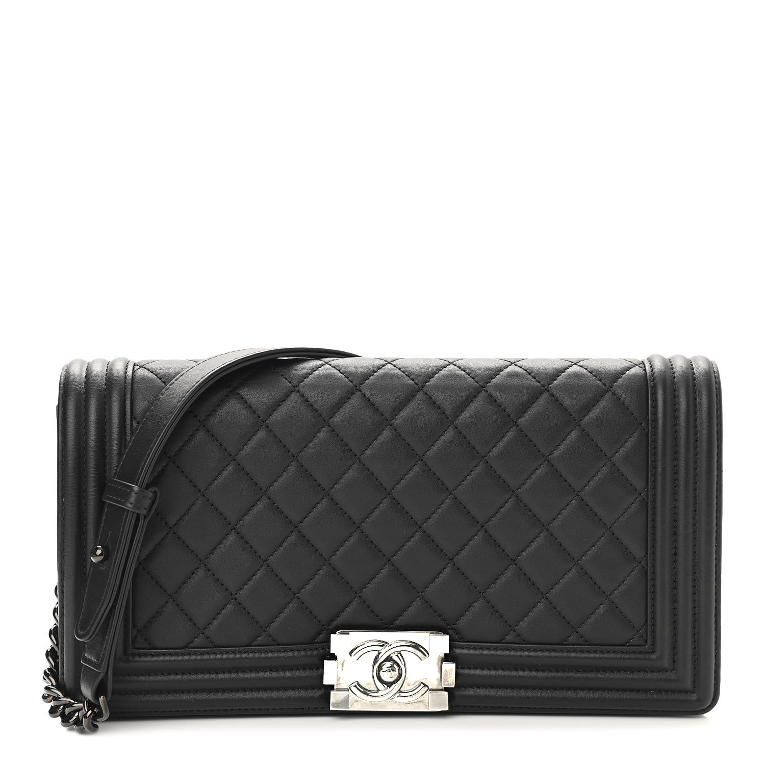 Calfskin Quilted Boy Clutch With Removable Chain So Black - MOVEMENTARTISAN
