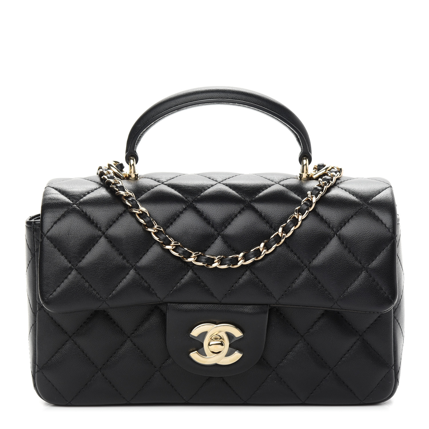 Lambskin Quilted Mini Top Handle Rectangular Flap Black - MOVEMENTARTISAN