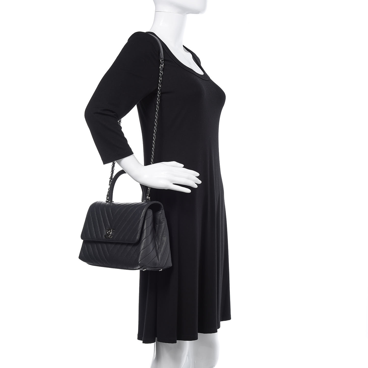 Caviar Chevron Quilted Small Coco Handle Flap Dark Grey - MOVEMENTARTISAN