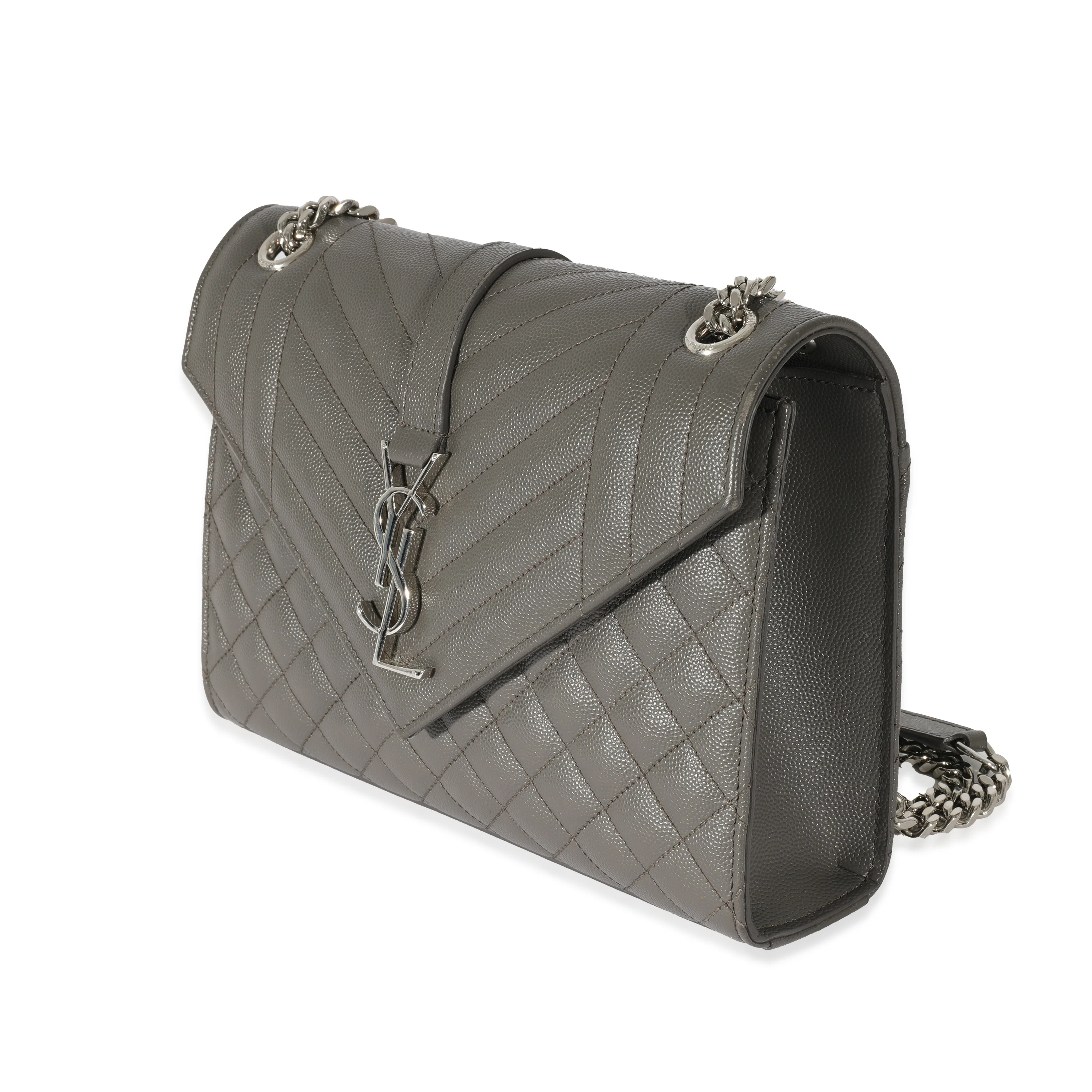 Saint Laurent Grey Grain De Poudre Medium Envelope In Mix Flap Bag - MOVEMENTARTISAN