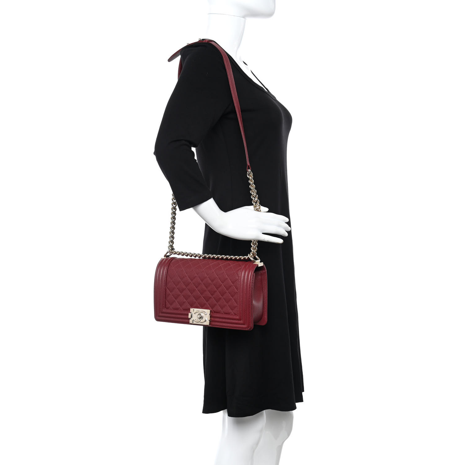 Caviar Quilted Medium Boy Flap Burgundy - MOVEMENTARTISAN