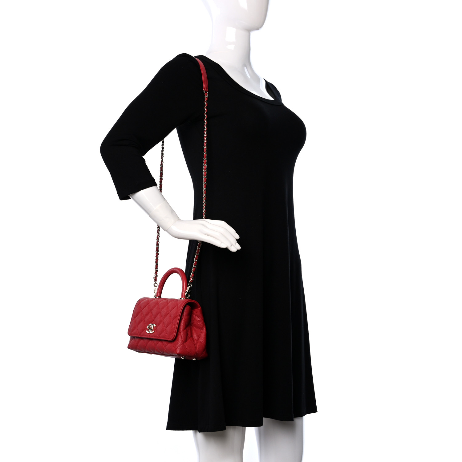 Caviar Quilted Lizard Embossed Extra Mini Coco Handle Flap Red - MOVEMENTARTISAN