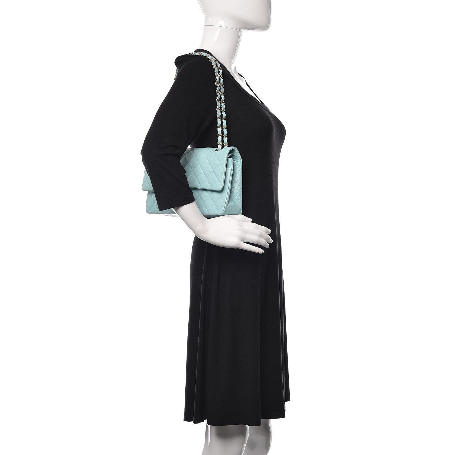 Caviar Quilted Medium Double Flap Light Blue - MOVEMENTARTISAN