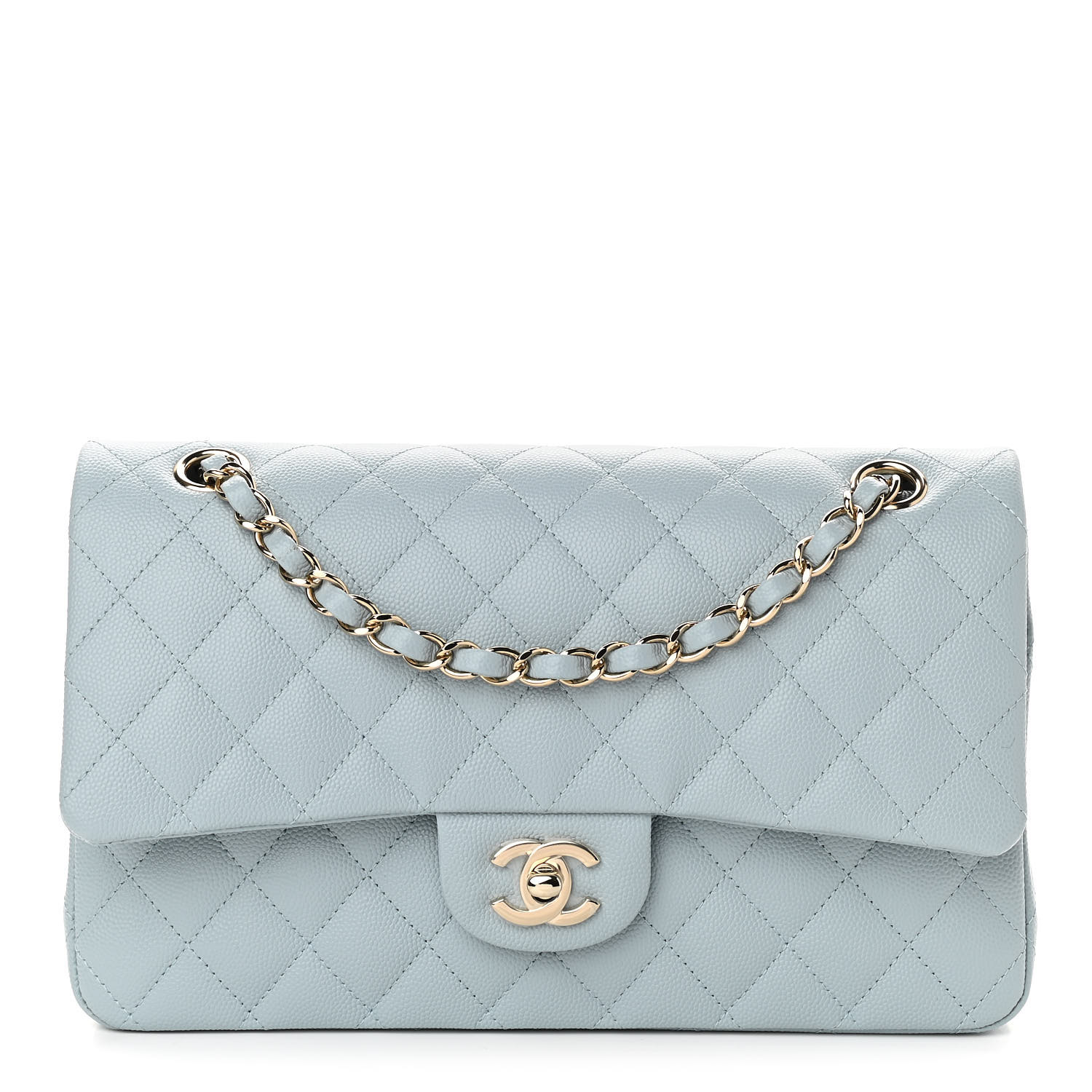 Caviar Quilted Medium Double Flap Light Blue - MOVEMENTARTISAN