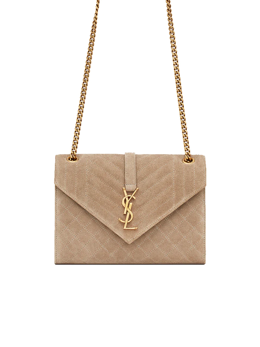 Envelope Medium Chain Bag in Mix Matelasse Corduroy in Greyish Brown - MOVEMENTARTISAN