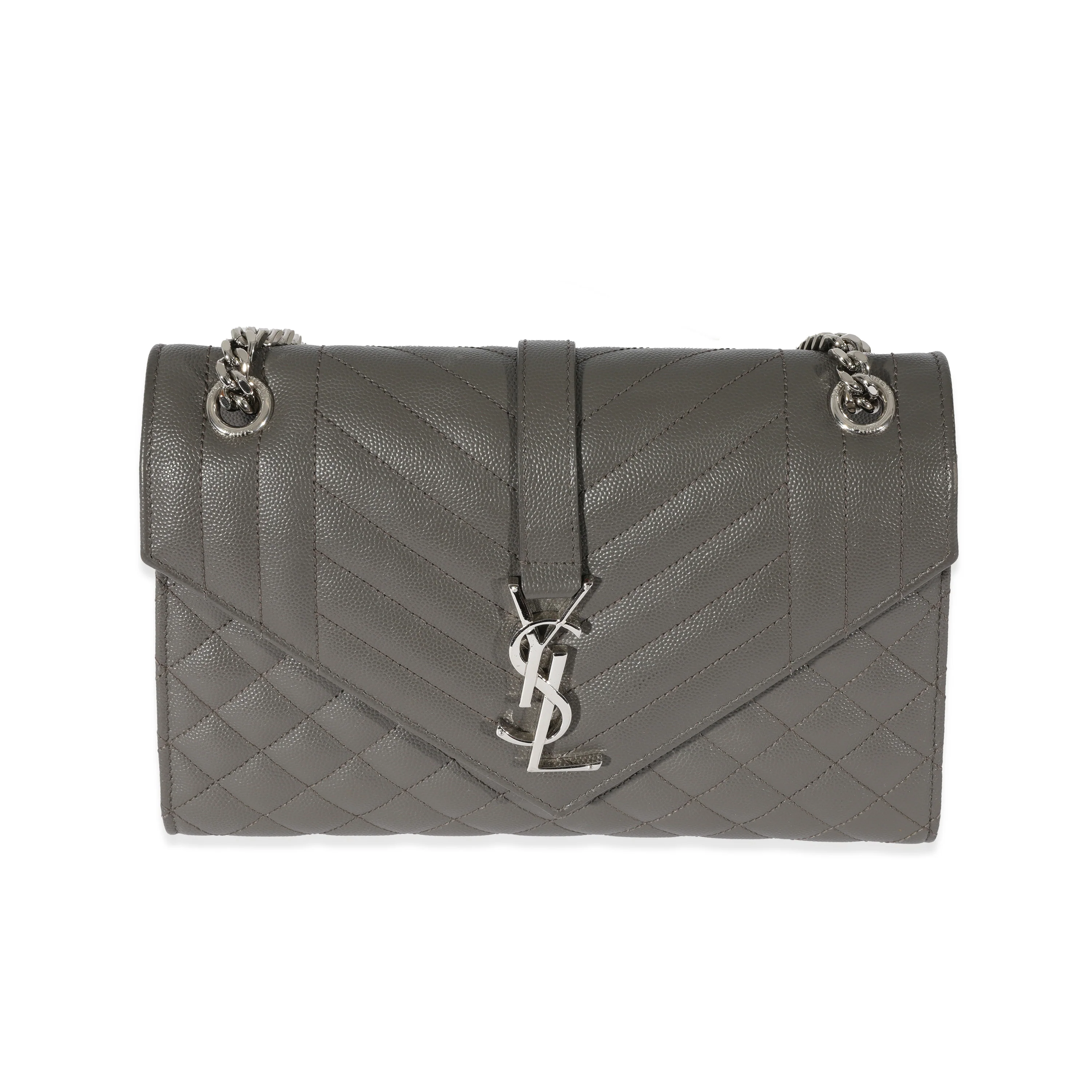 Saint Laurent Grey Grain De Poudre Medium Envelope In Mix Flap Bag - MOVEMENTARTISAN