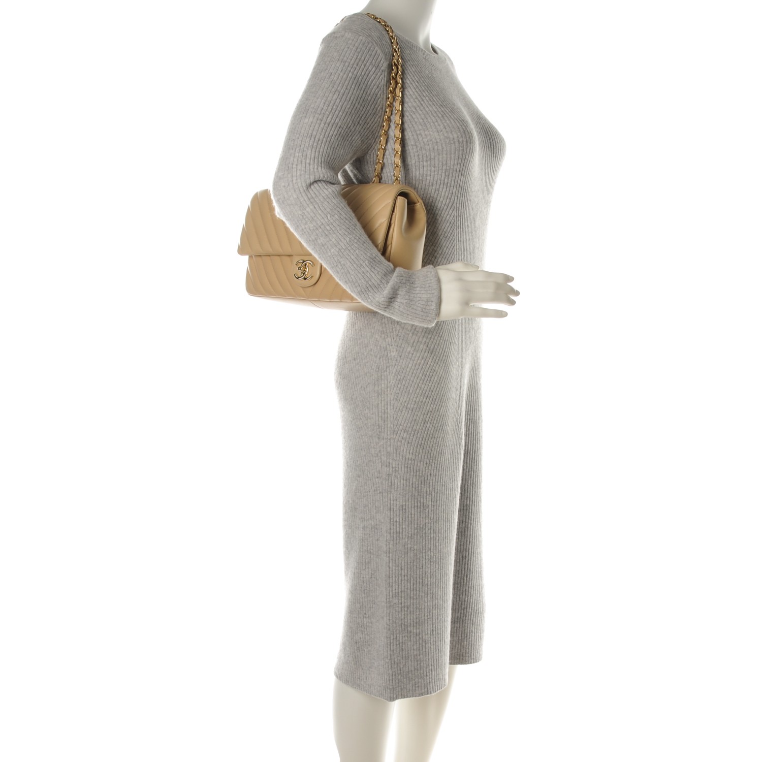 Lambskin Medium Surpique Chevron Single Flap Light Beige - MOVEMENTARTISAN