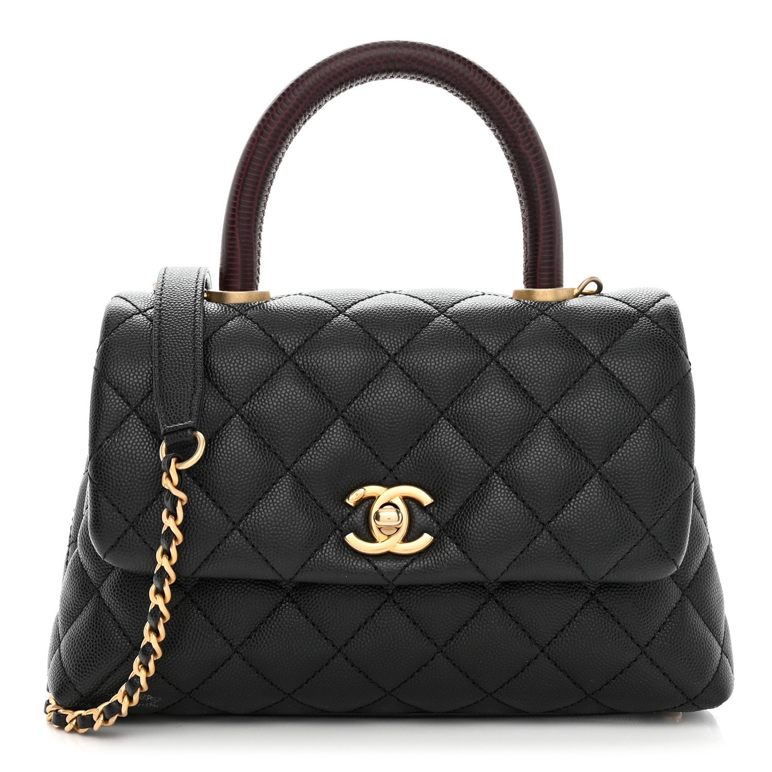 Caviar Lizard Embossed Quilted Mini Coco Handle Flap Black - MOVEMENTARTISAN