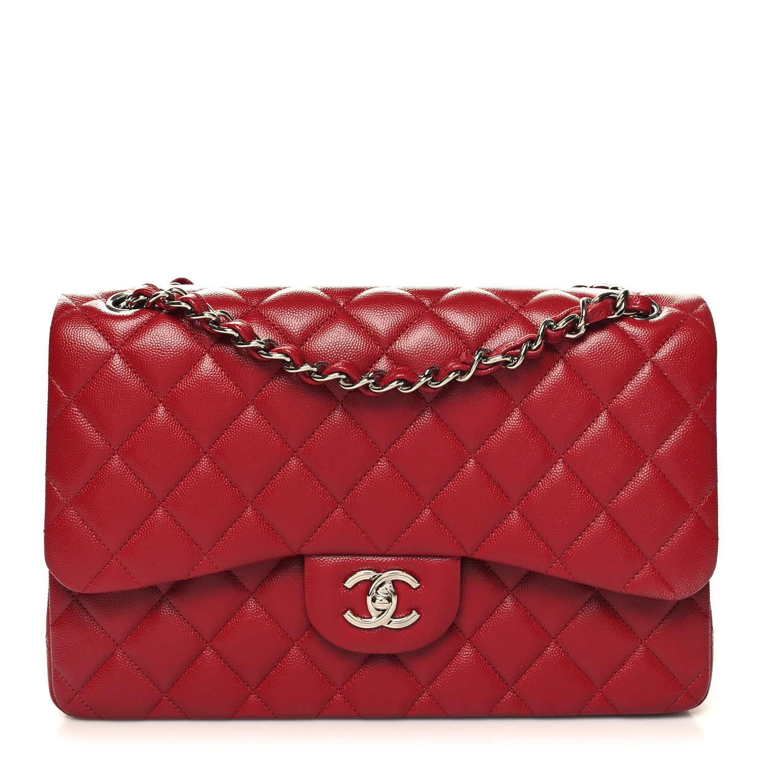 Caviar Quilted Jumbo Double Flap Red - MOVEMENTARTISAN