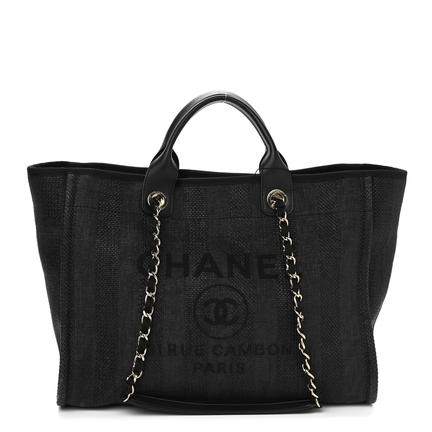 Mixed Fibers Calfskin Striped Medium Deauville Tote Black - MOVEMENTARTISAN