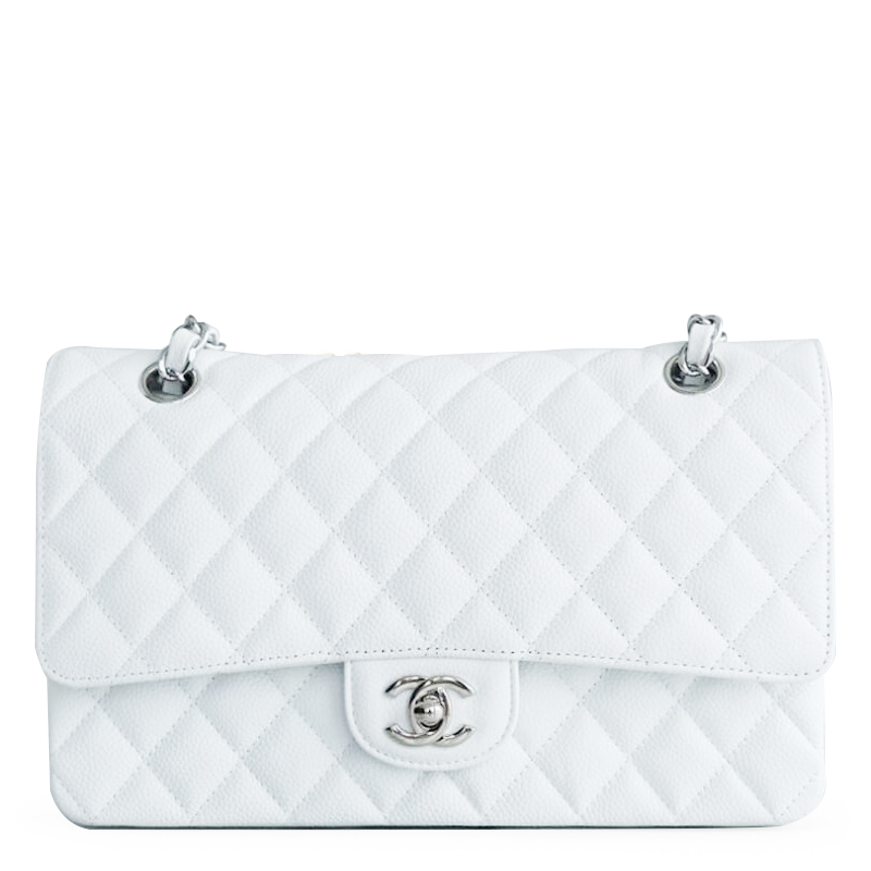 Caviar Quilted Medium Double Flap White - MOVEMENTARTISAN