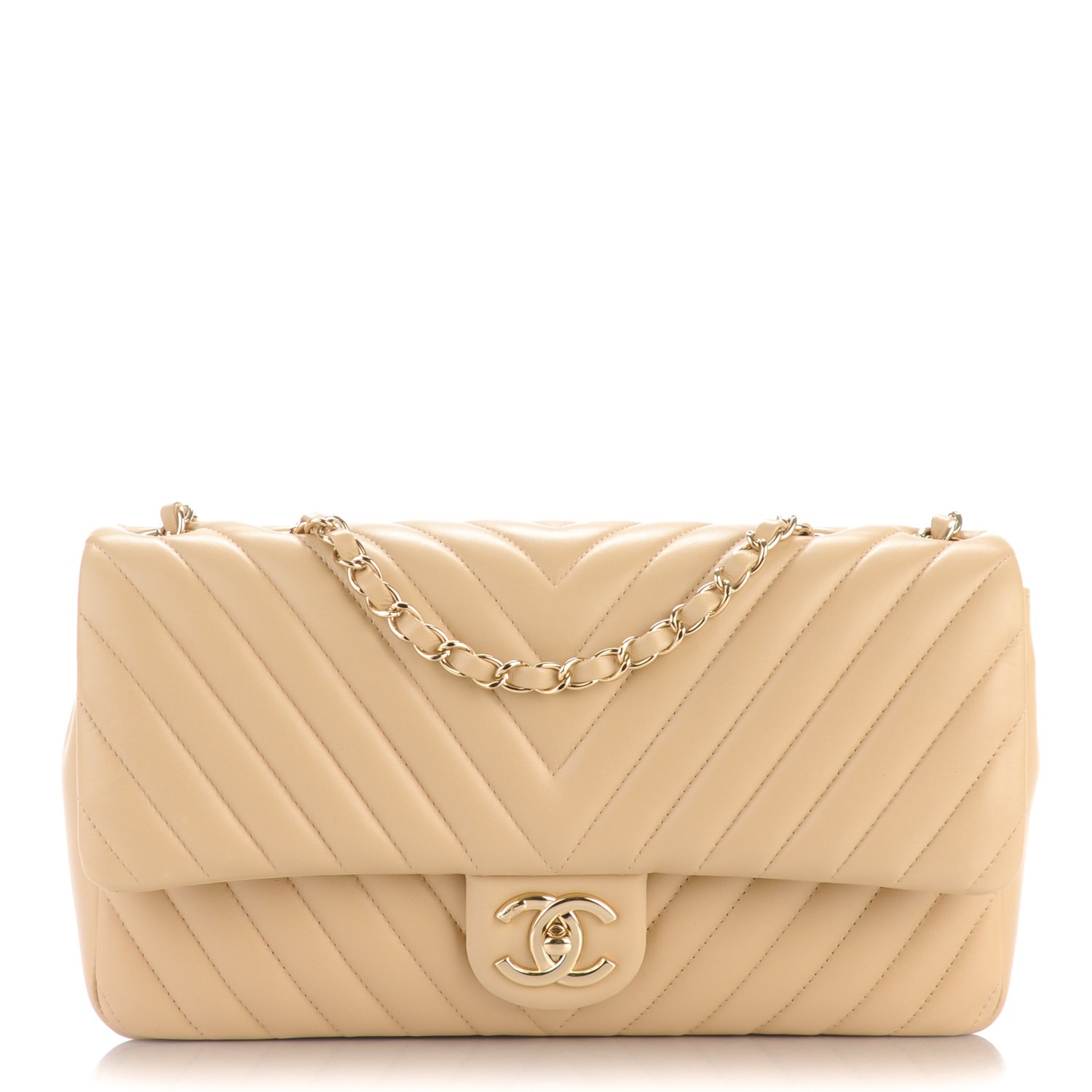 Lambskin Medium Surpique Chevron Single Flap Light Beige - MOVEMENTARTISAN