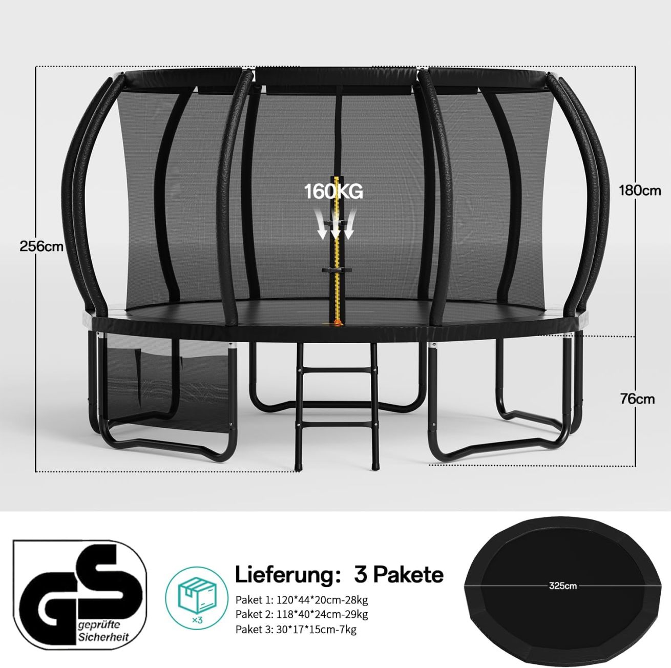 Flamaker Outdoor Children's Trampoline. Garden Trampoline Ø 366/427cm with Net. Ground Anchor. Sturdy Frame Construction. Weatherproof and Rustproof. Outdoor Trampoline for Children & Adults. Load Capacity 160kg