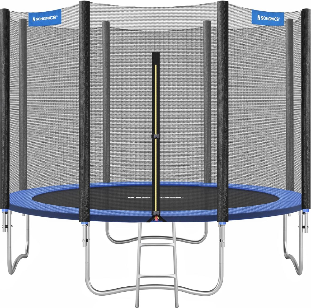 SONGMICS Outdoor Trampoline Ø 366cm. Round Garden Trampoline with Safety Net. Ladder and Padded Poles