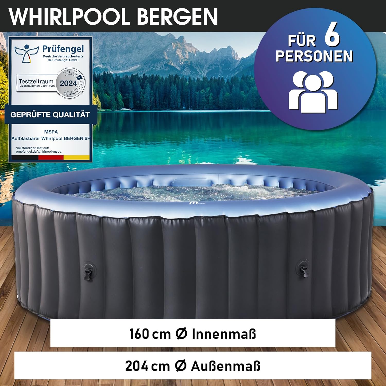 BRAST® MSpa Inflatable Whirlpool. 4-8 People. Many Models. Round and Square. Diameter 125-224 cm