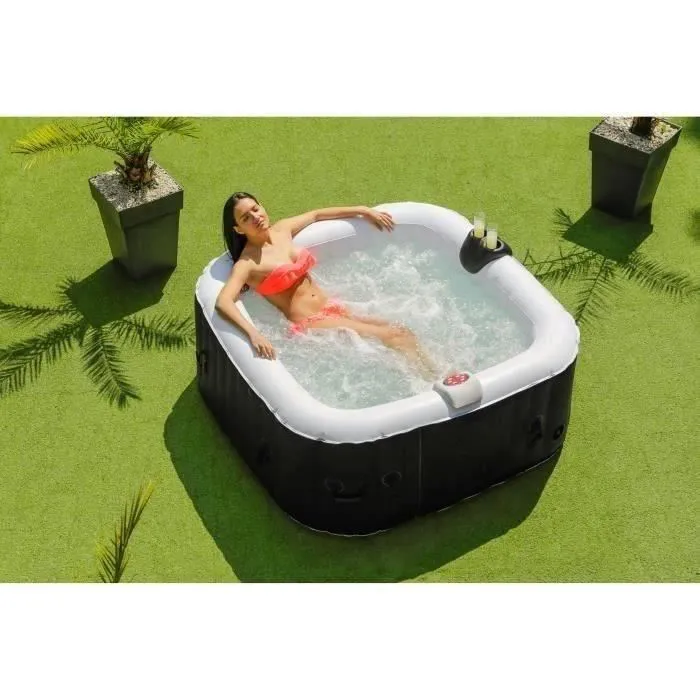 Spa gonflable SUNSPA - AC01 - 157 x 67 cm - 4 places - Carré (Livré avec filtre. cadenas. tapis de sol et couverture)