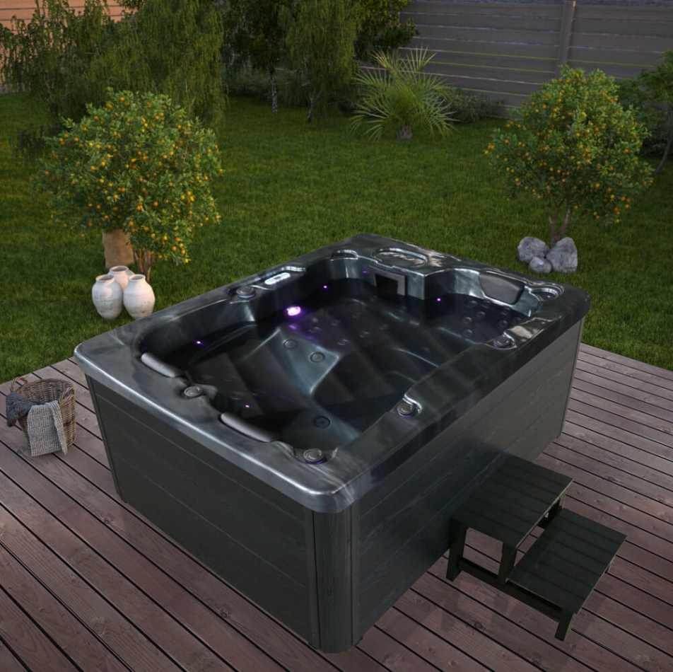 HOME DELUXE - Outdoor Whirlpool Black MARBLE inkl. Treppe und Thermoabdeckung