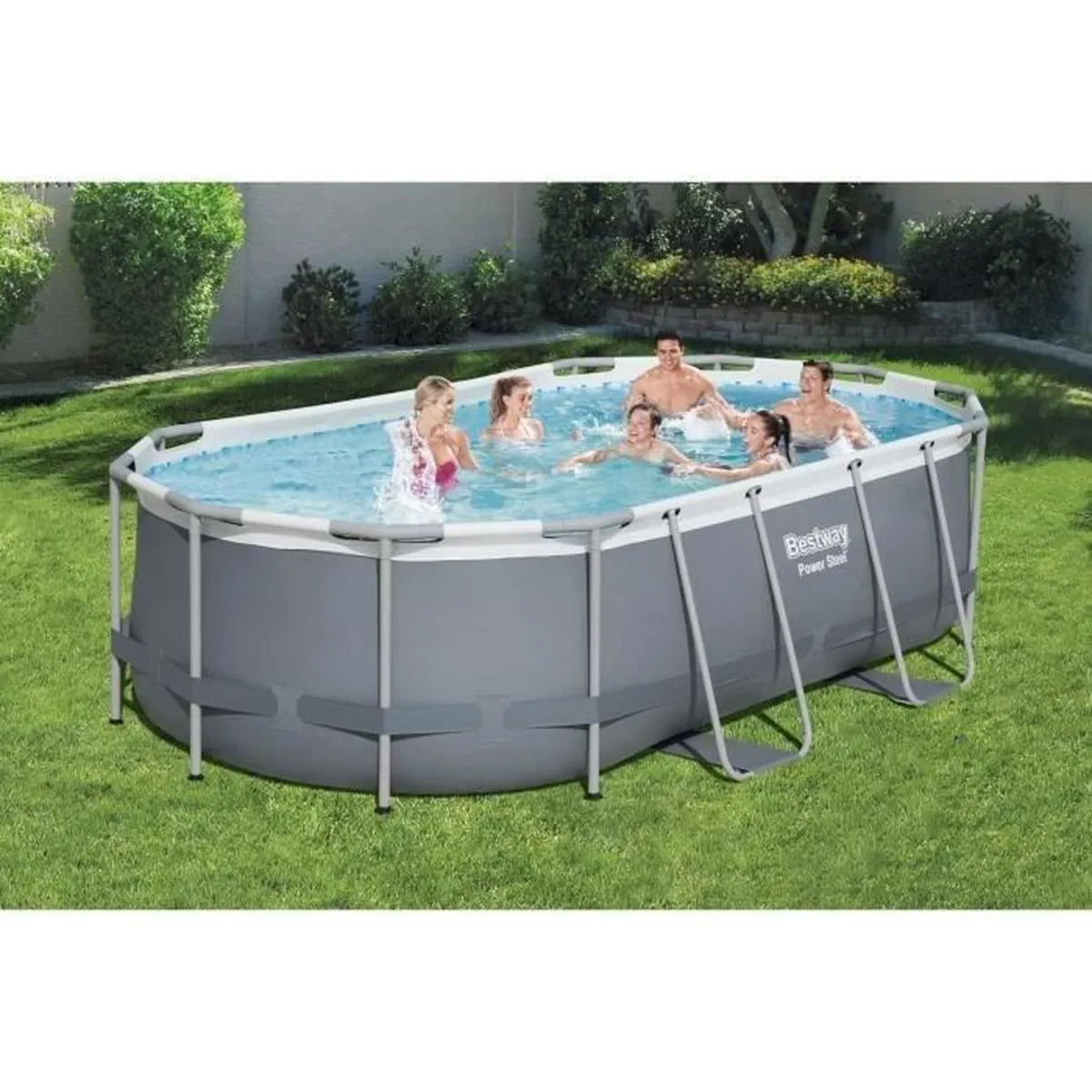 BESTWAY Above Ground Tubular Pool Kit - Power Steel™ - 427 x 250 x 100 cm + Set of 9 Protective Tiles